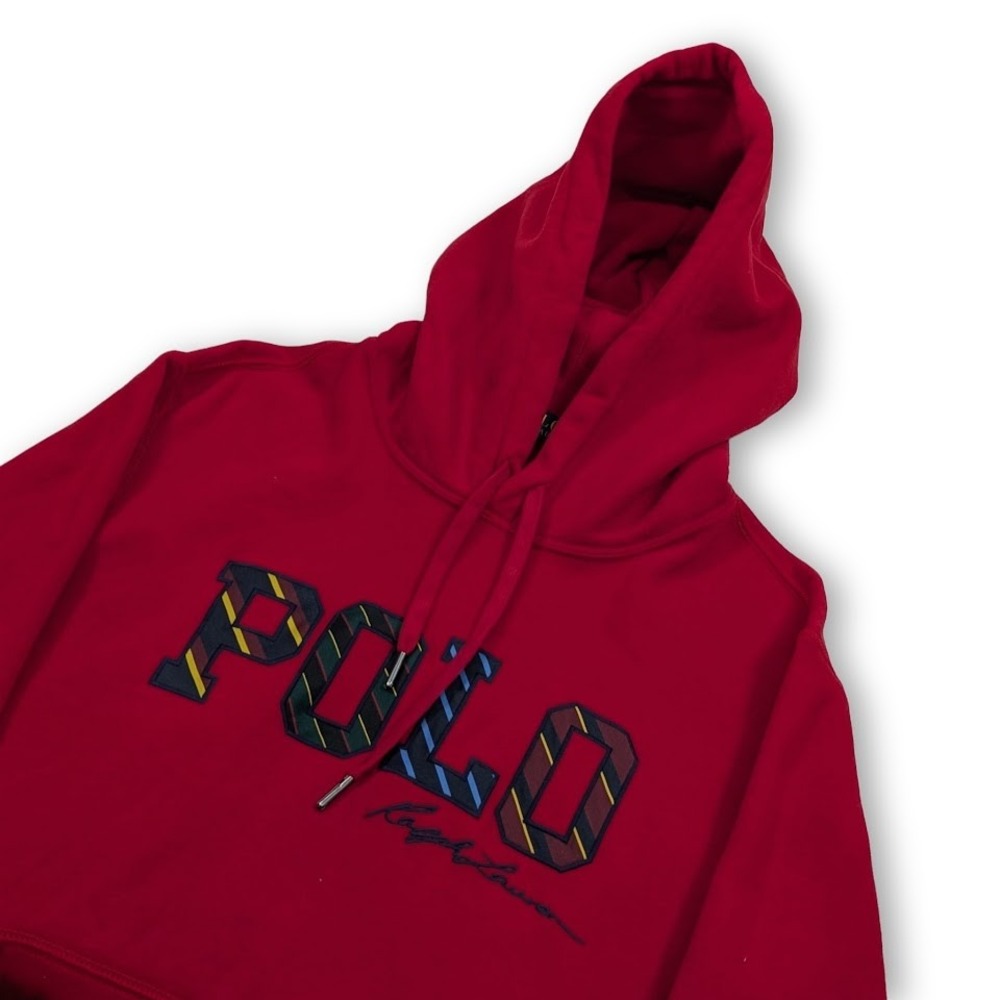 Polo Ralph Lauren Hoodie Mens Medium Red  Striped Logo Embroidered Casual